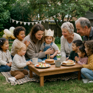 Children enjoying a birthday party with simple games, food and party bags