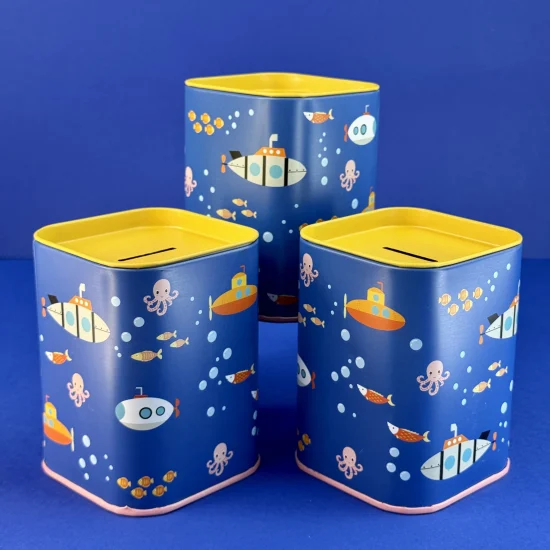 Set of three ocean under the sea themed money boxes perfect for party bag fillers or stocking fillers.