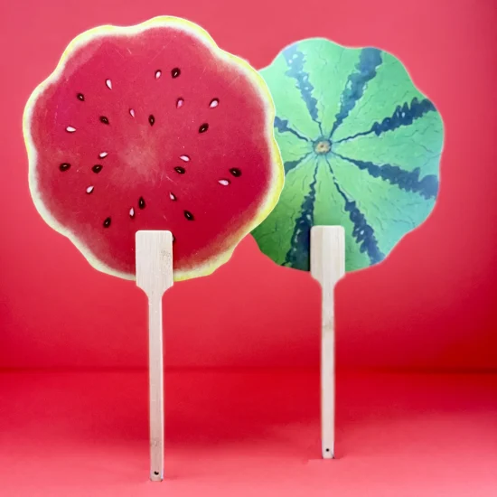 summer party bag filler A fan with a watermelon design and a bamboo handle