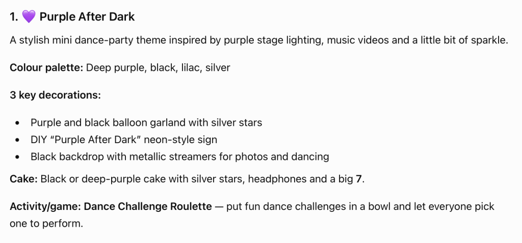 Party theme ideas from ChatGPT