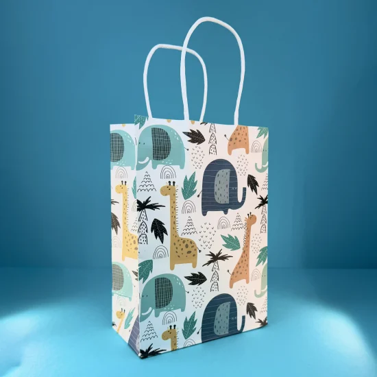 elephants and giraffe paper party bag