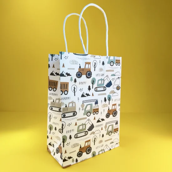 tractors and trucks and diggers paper party bag